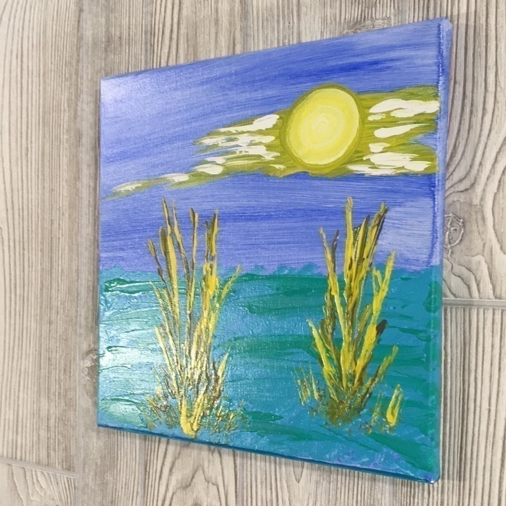 Original Acrylic Painting Sunny Lagoon Beach Art 12x12 - Picture 2 of 11